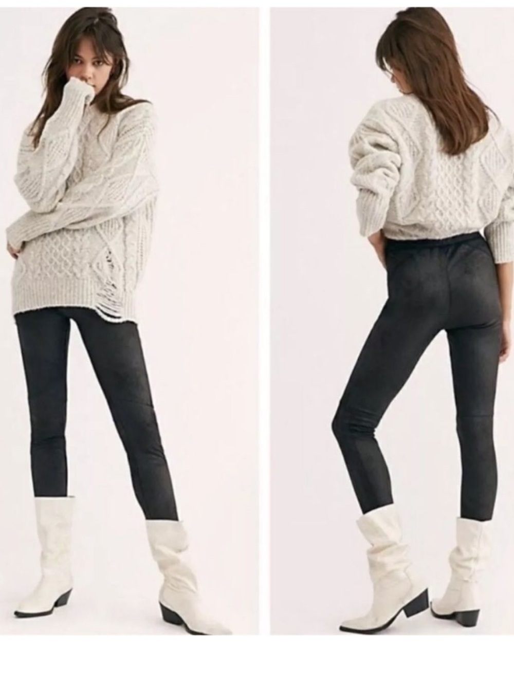 Free People faux suede black leggings Small ankle length moto edgy grunge goth - Picture 3 of 15